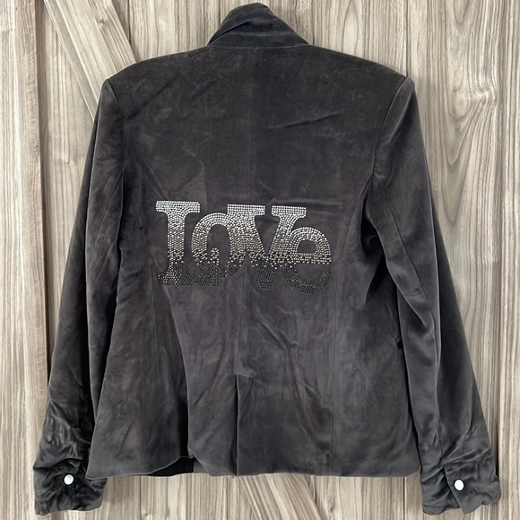 Hip chik couture Gray velvet jacket size 12 brand new LOVE in crystals - Picture 1 of 8